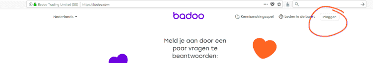 Screenshot van de inlogknop