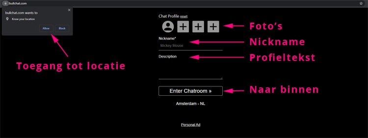 Eerste keer bij bullchat inloggen
