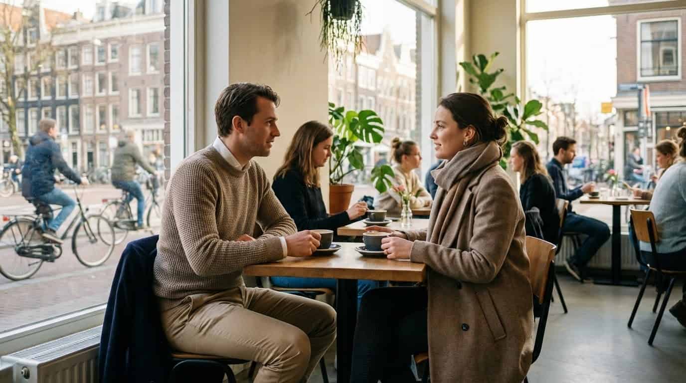 Sfeerbeeld: eerste date outfit in een koffiezaak overdag