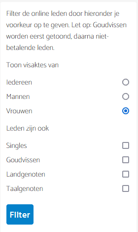 Filter van de Nu online functie