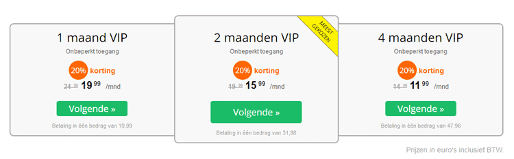 Maatjemeer-Match prijzen