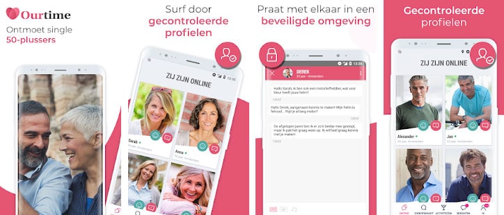 Screenshots van de Ourtime app