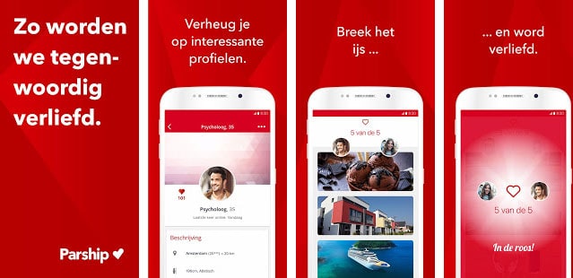 Screenshots van de app.