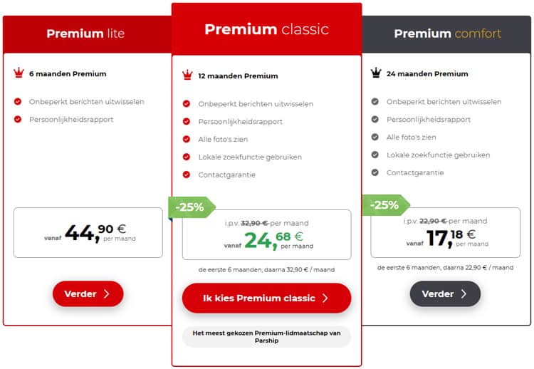 Parship abonnementsvormen en kosten
