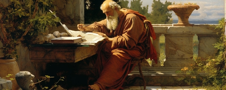 Portret van Plato aan het werk (artist impression)